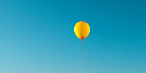 Single Yellow Balloon Rising in Pristine Blue Sky Minimal Inspiration
