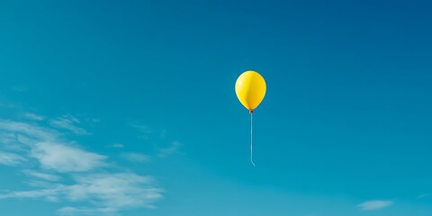 Lone Yellow Balloon Soaring in Deep Blue Sky Simple Minimal Art
