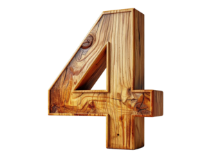 3d wooden number 4 on white background PNG