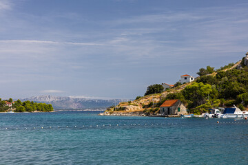Coastal Village By The Sea With Stone House, Boats, And Sunny Blue Water, Necujam, Solta
