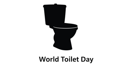 Simple black silhouette of a toilet with world toilet day text