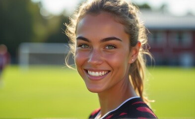 Close-up of a Happy Girl Soccer Player with a Wide Smile