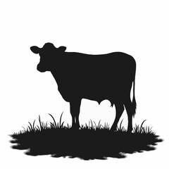 animal, cattle, cow, bull, silhouette, black, domestic, livestock, farm, ranch, agriculture, farming, beef, dairy, mammal, isolated, white background, cutout, graphic, icon, vector, illustration, 