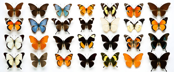 Collection of colorful butterflies isolated on a white background