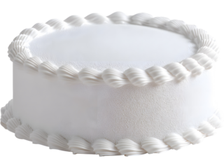 Minimal white cake with cream border isolated on transparent background, perfect for bakery and event designs.