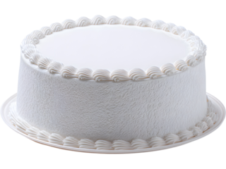 Minimal white cake with cream border isolated on transparent background, perfect for bakery and event designs.