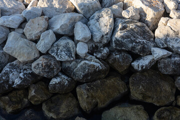 Rough Stone Pile Of Large Rocks For Landscaping, Construction, Or Wall Backdrop Texture Project Use
