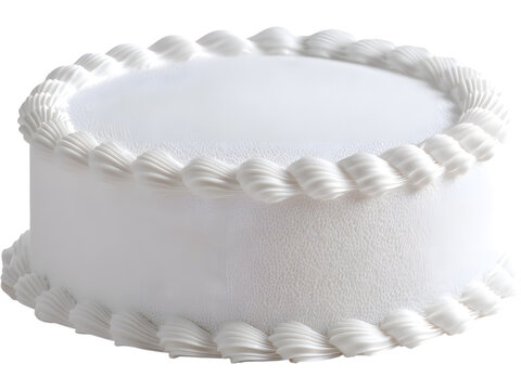Minimal white cake with cream border isolated on transparent background, perfect for bakery and event designs.
