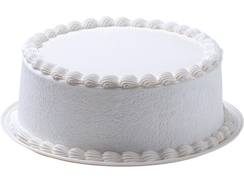 Minimal white cake with cream border isolated on transparent background, perfect for bakery and event designs.