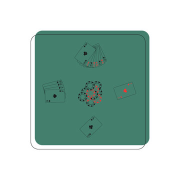Poker game on green casino table. Gambling, casino, card games concept. Vector illustration.