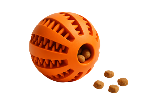 Orange dog toy ball isolated on transparent background
