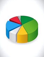 Obraz premium A 3D rendered pie chart, divided into multiple colorful segments, conveying data analysis in a white background
