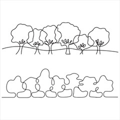 Elegant continuous line art landscape showcasing serene forest trees and organic shapes, perfect for minimalist nature-themed designs and eco-friendly branding