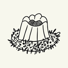 Hand drawn outline Christmas Bundt cake illustration isolated on white background. Sketch of dessert for Christmas table.