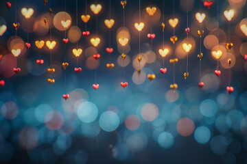 Mini Background With Red Hearts And Lights ,Bokeh Background Design