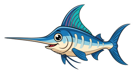 Obraz premium Cute Cartoon Blue Marlin Character | Vector Illustration of Swordfish | Big Game Fish Mascot