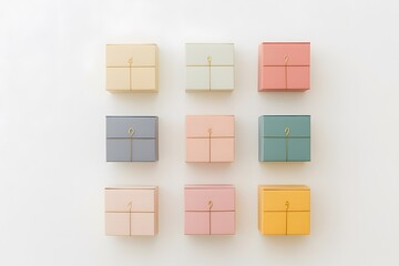 Obraz premium pastel gift boxes with minimalist wrapping and golden ribbons in a soft color palette create an elegant festive arrangement and modern design