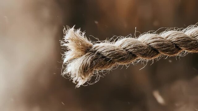 Close-up of a frayed rope end, its texture detailed against a blurred background
