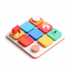 Obraz premium Colorful wooden shape sorter toy isolated on white background, designed to help children develop fine motor skills and problemsolving abilities