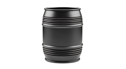 Metallic barrel, with ribbed bands and smooth midsection, PNG isolated on white or transparent background