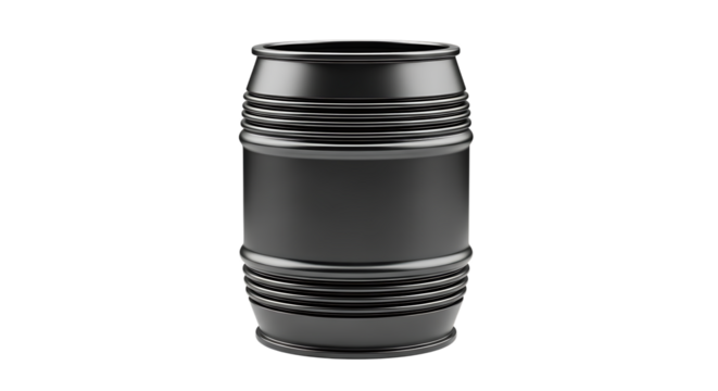 Metallic barrel, with ribbed bands and smooth midsection, PNG isolated on white or transparent background