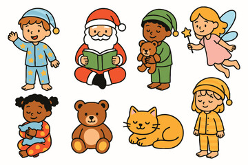 Whimsical children and friends ready for bedtime adventures and sweet dreams