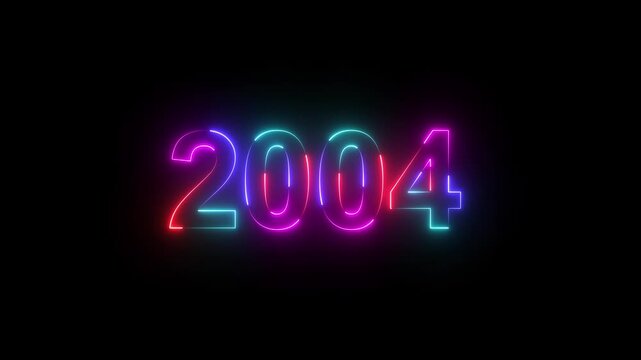 2004 happy new year celebration 2004 neon line text. Abstract 2004 neon text animation ,Four color neon Glowing neon number text background 4k video animated .Happy new year 2004 greetings new year