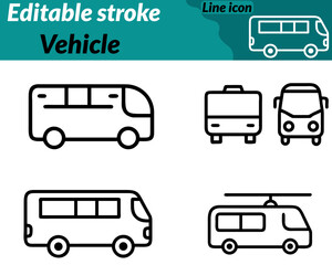 A clean modern icon symbolizing transportation and mobility. It features the outline of a car bus and truck emphasizing movement travel and logistics. Designed with smooth vector lines and a balanced.