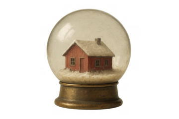 Snow globe creating a winter wonderland scene with a little red house and falling snow, for christmas and holiday themes