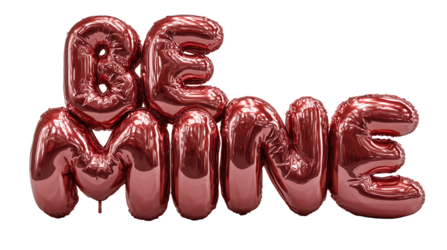 PNG "Be Mine" Red Metallic Balloon Letters Isolated on Transparent Background