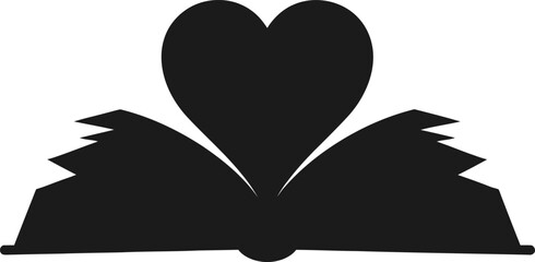 Open book with heart shape for love story