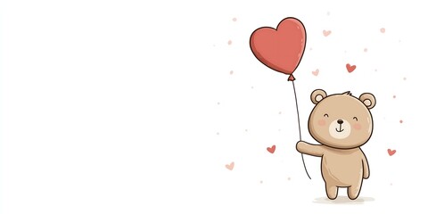 Adorable Cartoon Bear Holding Red Balloon Vector Illustration