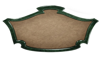 Vintage leather signboard in dark stone frame isolated on white background