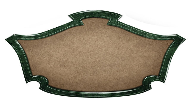 Vintage leather signboard in dark stone frame isolated on white background