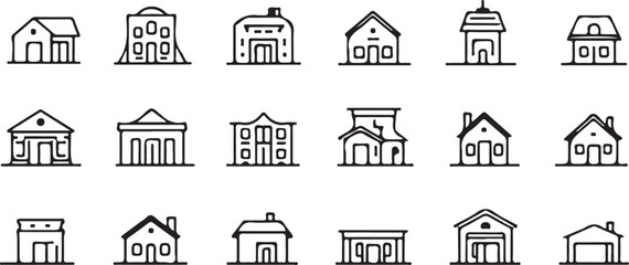 Fototapeta premium House Web Icon Set in Line Style. Collection of Real estate Linear Icons, Including home, building, buying, renting, property, 