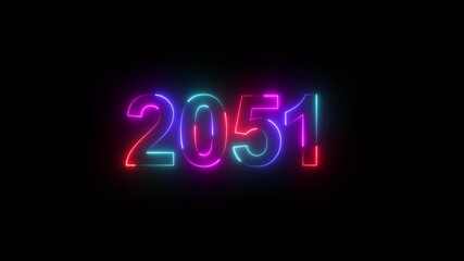 2051 neon line text. Abstract 2051 neon text animation, Glowing neon number text background. Four color Glowing neon line number text background 4k. happy new year 2051 animated