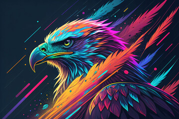 Vibrant, modern eagle portrait bursts with dynamic energy and bold neon colors, symbolizing power and vision