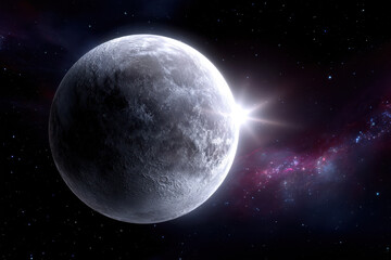 Fototapeta premium Stunning view of a distant planet illuminated by a distant sun in deep space