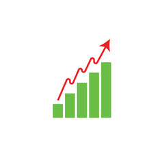 Fototapeta premium Green bar graph with red arrow trending upward a simple vector illustration for business growth and financial success isolated on white