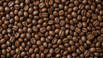 Close-Up Texture of Roasted Coffee Beans Creating Rich Brown Background for Cafe and Beverage Concepts