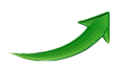 Green Paint Brush Stroke Arrow, pointing upwards and to the right, isolated on white or transparent background, PNG