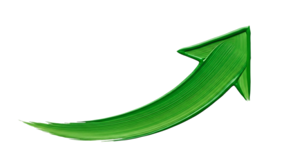 Green Paint Brush Stroke Arrow, pointing upwards and to the right, isolated on white or transparent background, PNG