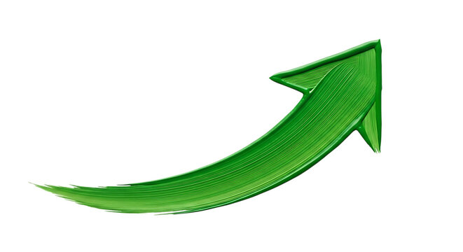 Green Paint Brush Stroke Arrow, pointing upwards and to the right, isolated on white or transparent background, PNG