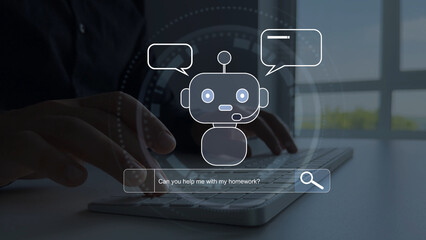 AI Agent chat interface.Interaction with the Ai assistant to solve some tasks more easily.Online support Chatbot conversation.Virtual assistant, artificial intelligence software automation technology.