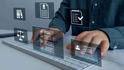 Regulations, law, standards and requirements.Law regulation and compliance rules on virtual screen.Quality assurance,guarantee, standards, certification and standardization.