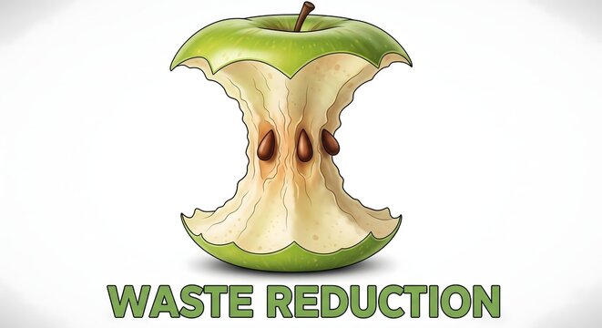 Conceptual illustration of a green apple core representing the importance of food waste reduction, sustainability, and environmental consciousness
