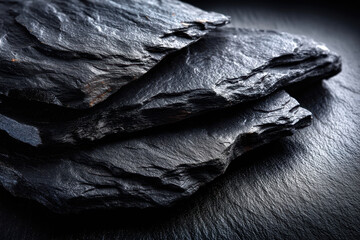 Natural black slate pieces arranged artistically on a dark surface