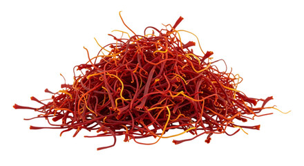Naklejka premium Pile of Dried Red and Yellow Saffron Threads, with delicate strands, isolated on white or transparent background, PNG