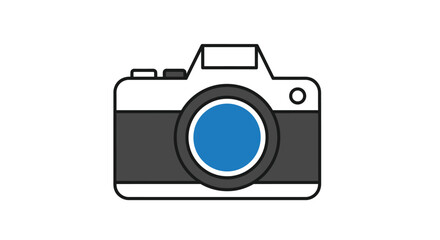 Simple illustration of a vintage style camera in monochrome and blue