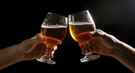 Celebration: hands toasting with beer glasses
